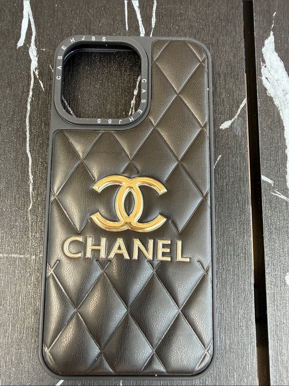 14/15 Pro Max Non Certified CHANEL Quilted Black Style Phone Case with Gold Logo